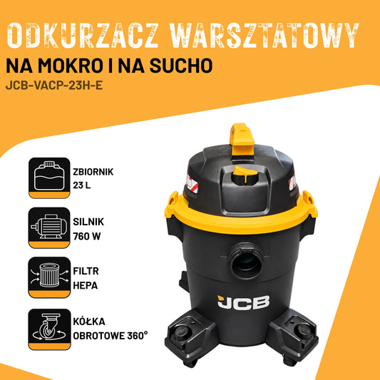 Пилосос JCB Tools 23 л для сухого та вологого прибирання 760 Вт з функцією видування