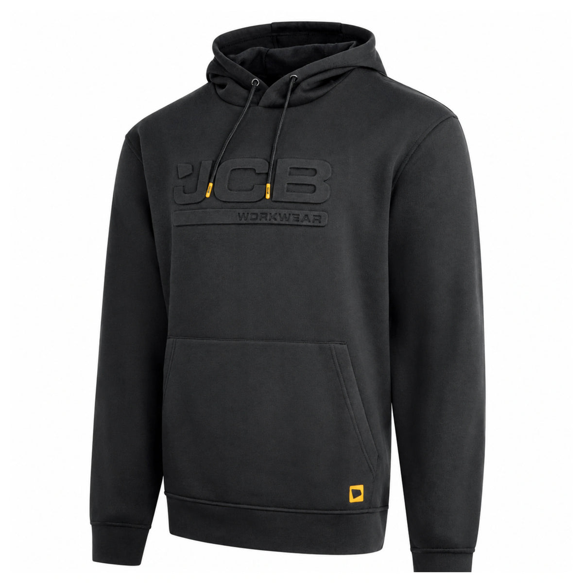 Bluza robocza JCB z kapturem kolor czarny z logo 3D, widok z przodu