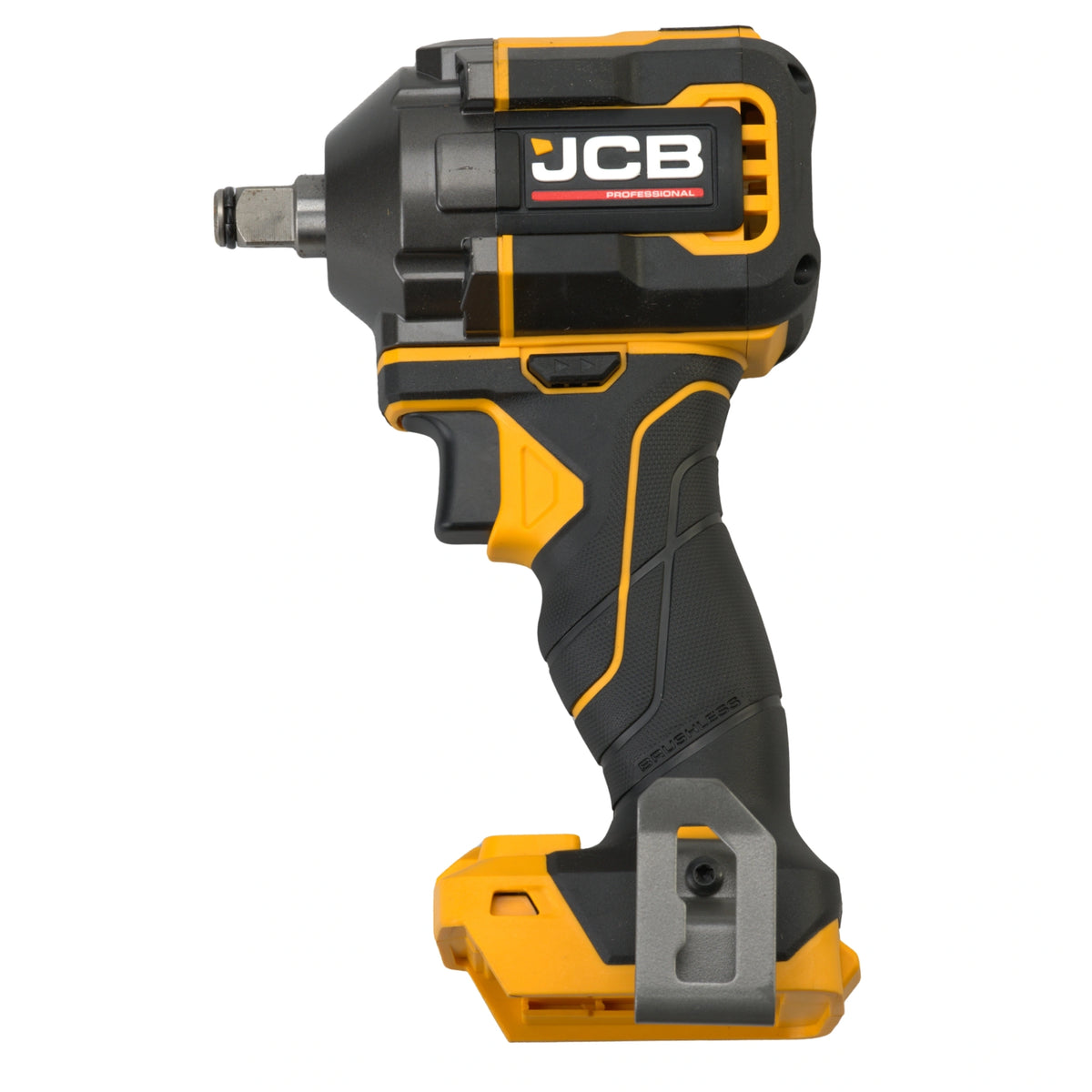 klucz udarowy akumulatorowy bezszczotkowy JCB Professional 18V 1/2 żółto-czarny korpus bez akumulatora ujęcie z lewej strony