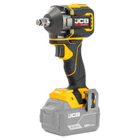 klucz udarowy akumulatorowy bezszczotkowy JCB Professional 18V 1/2 żółto-czarny z akumulatorem 5.0Ah ujęcie z prawej strony