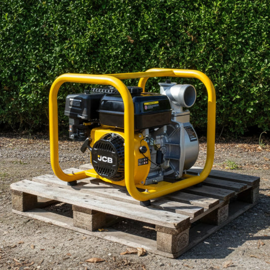Комплект: мотопомпа JCB для брудної води WP80T 7,5 к.с. + всмоктувальний шланг 3'' 5 м + напірний шланг 15 бар 20 м + 2x насадка Storz 75 мм