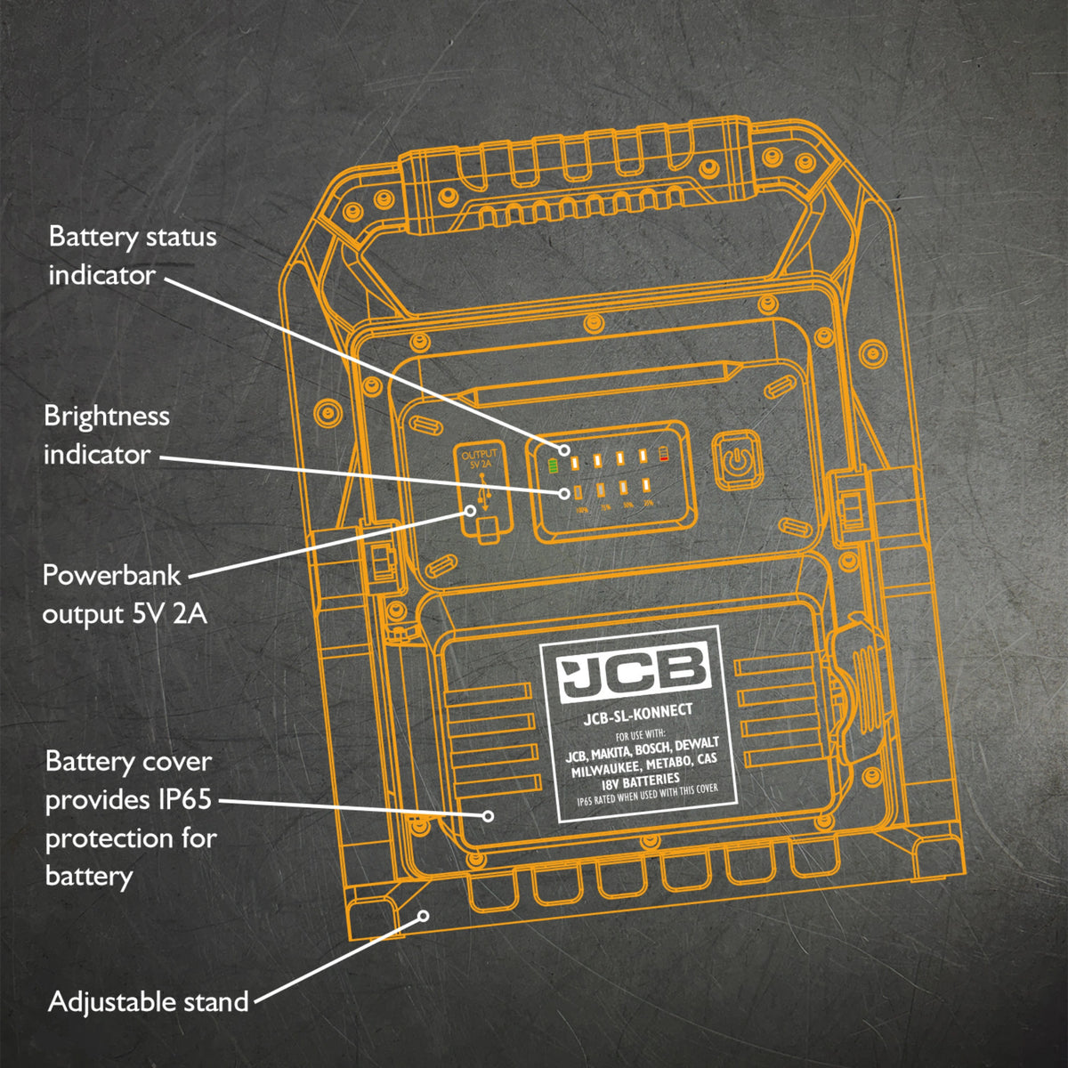 Profesjonalne lampy budowlane JCB 4500 lm – lampa budowlana LED akumulatorowa