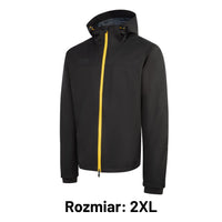 Kurtka przeciwdeszczowa JCB008BL2XL czarna z kapturem i żółtym zamkiem, etykieta Rozmiar 2XL