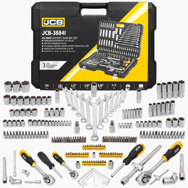 Набір інструментів JCB Tools 216 шт, 1/4", 3/8", 1/2" JCB-38841 56912 фото