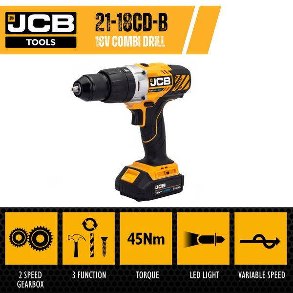 Акумуляторний дриль-шуруповерт з комлектом JCB Tools JCB-18CD-2XB-E 57236 фото