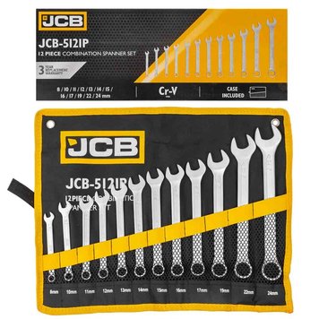 Набір ключів рожково-накидних JCB Tools в чохлі, (8-24мм), 12од. JCB-5121P 57158 фото